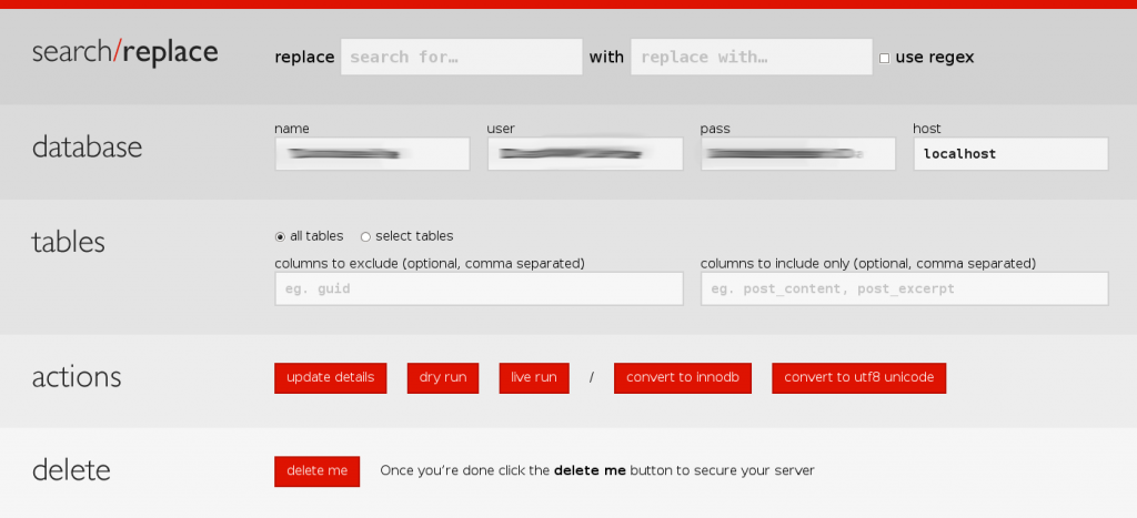 Screenshot of Interconnect IT's Search & Replace Tool for WordPress