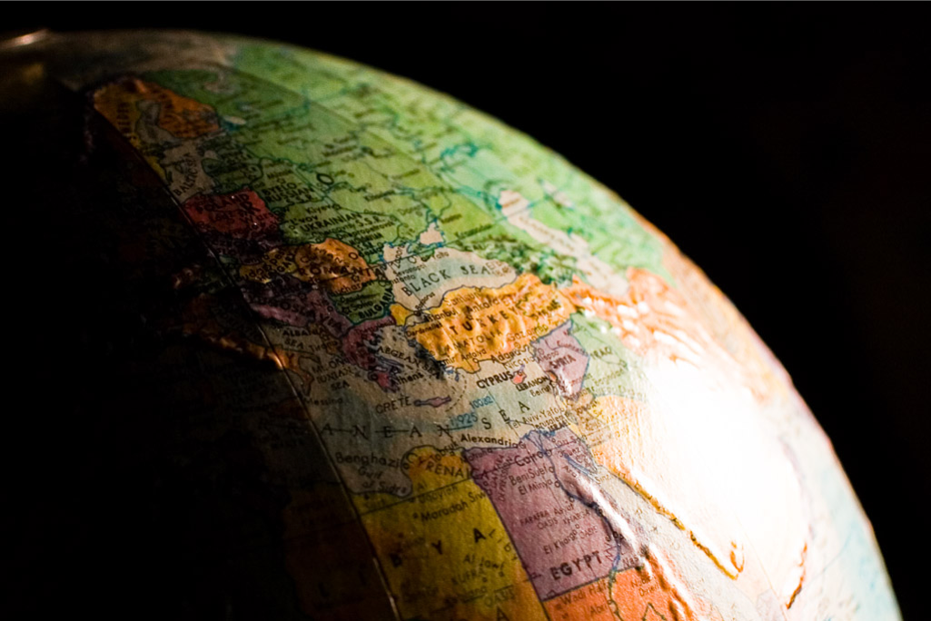 A section of the earth on a globe